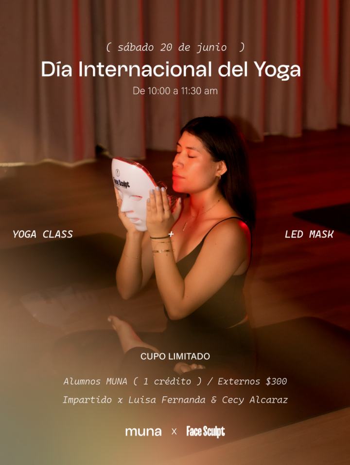 Pieza de campaña para MUNA: Día Internacional del Yoga con máscara LED