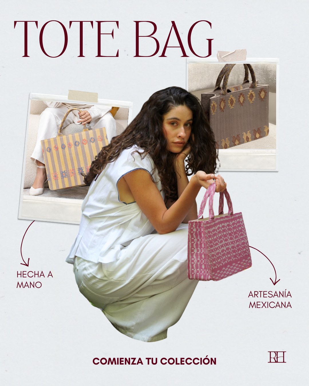Pieza de producto de una tote bag artesanal hecha a mano