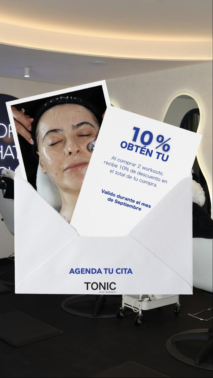 Pieza de descuento de Tonic presentada como carta en sobre